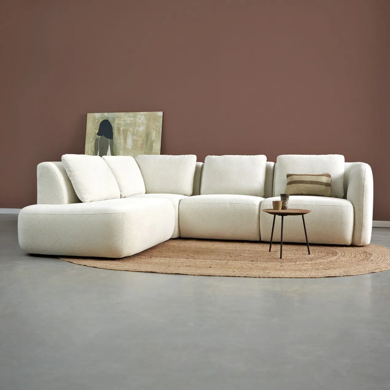 Hoekbank Liora beige ottoman links