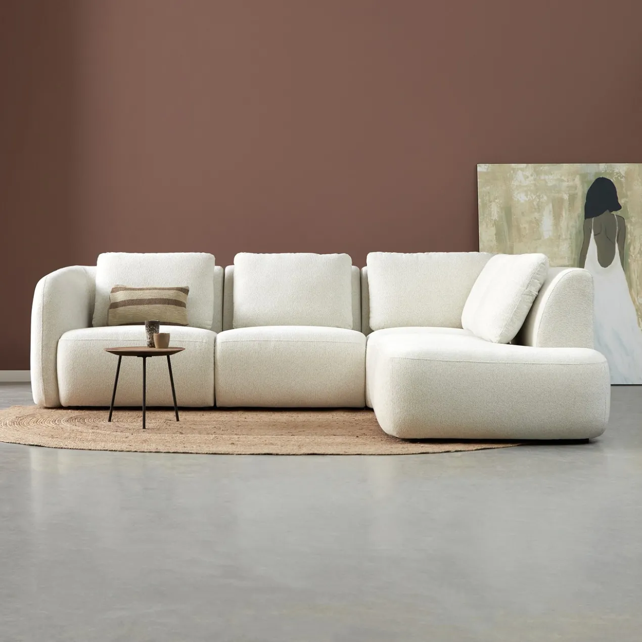 Hoekbank Liora beige ottoman rechts
