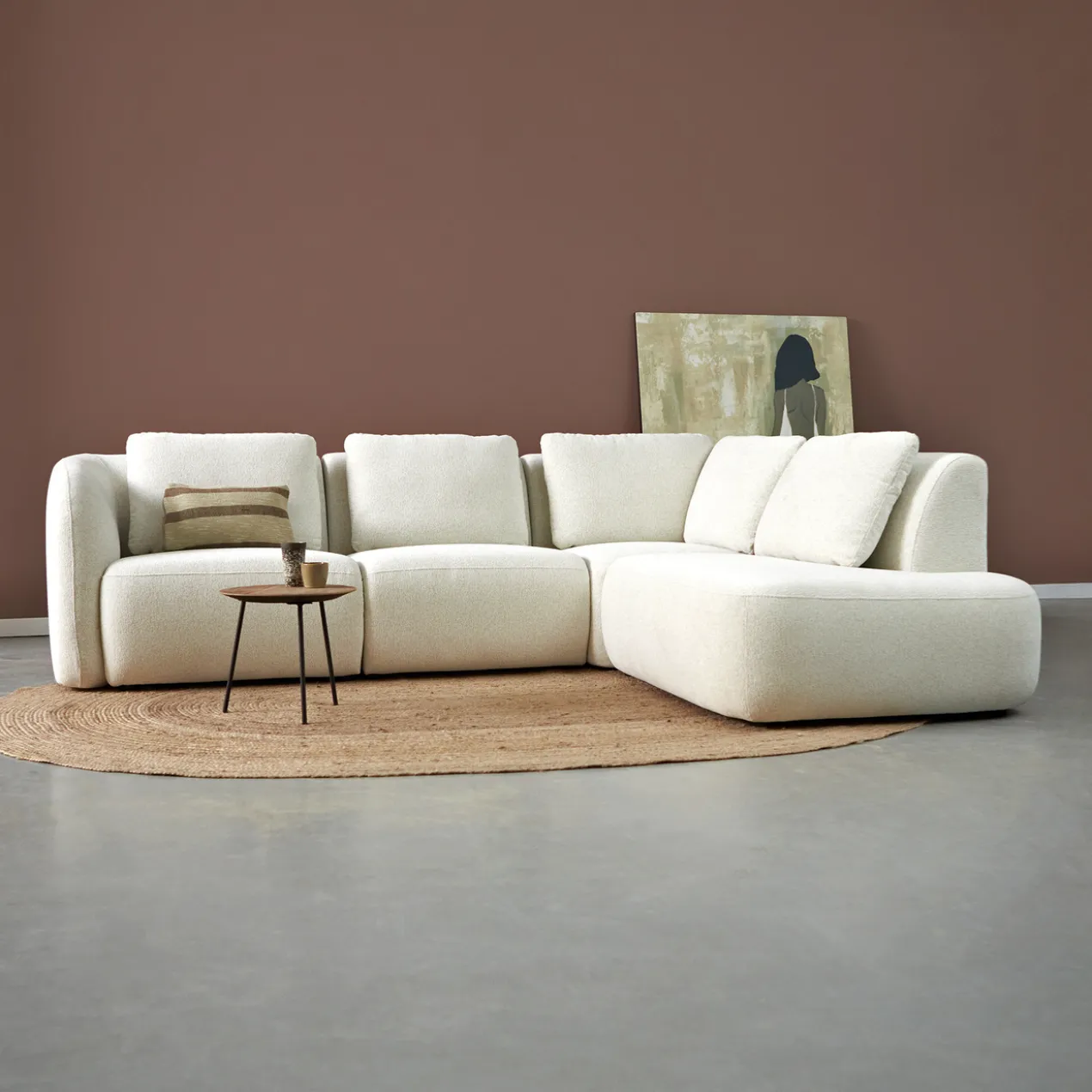 Hoekbank Liora beige ottoman rechts