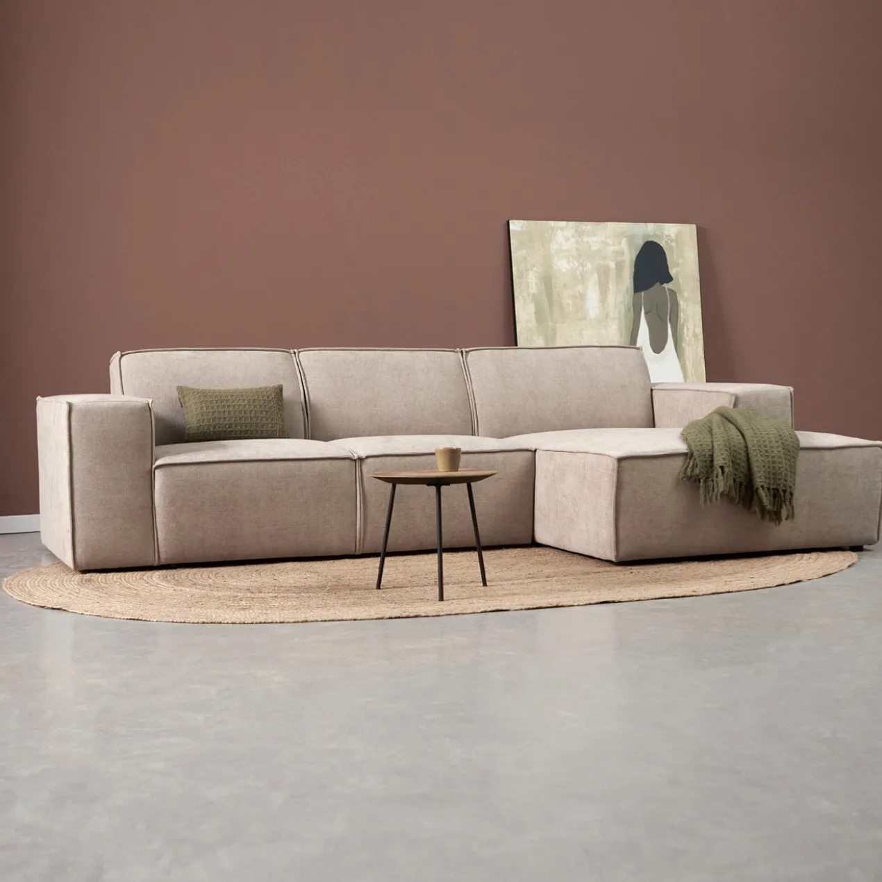 Hoekbank Livento taupe chaise longue rechts