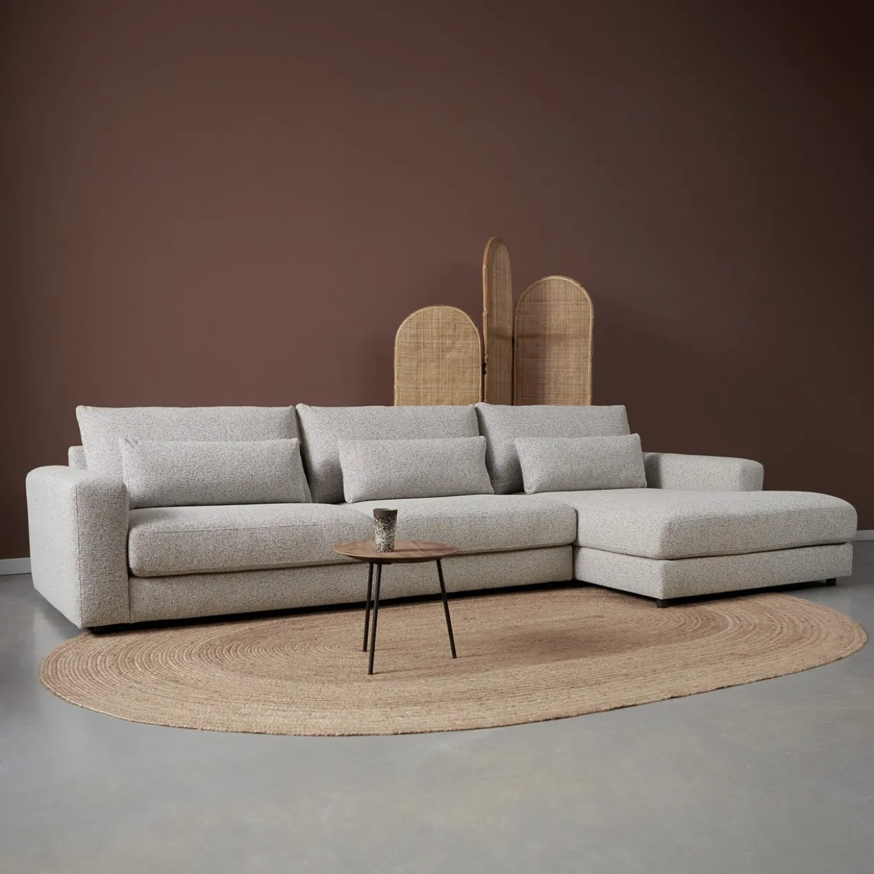 Hoekbank Lusaro lichtgrijs chaise longue rechts