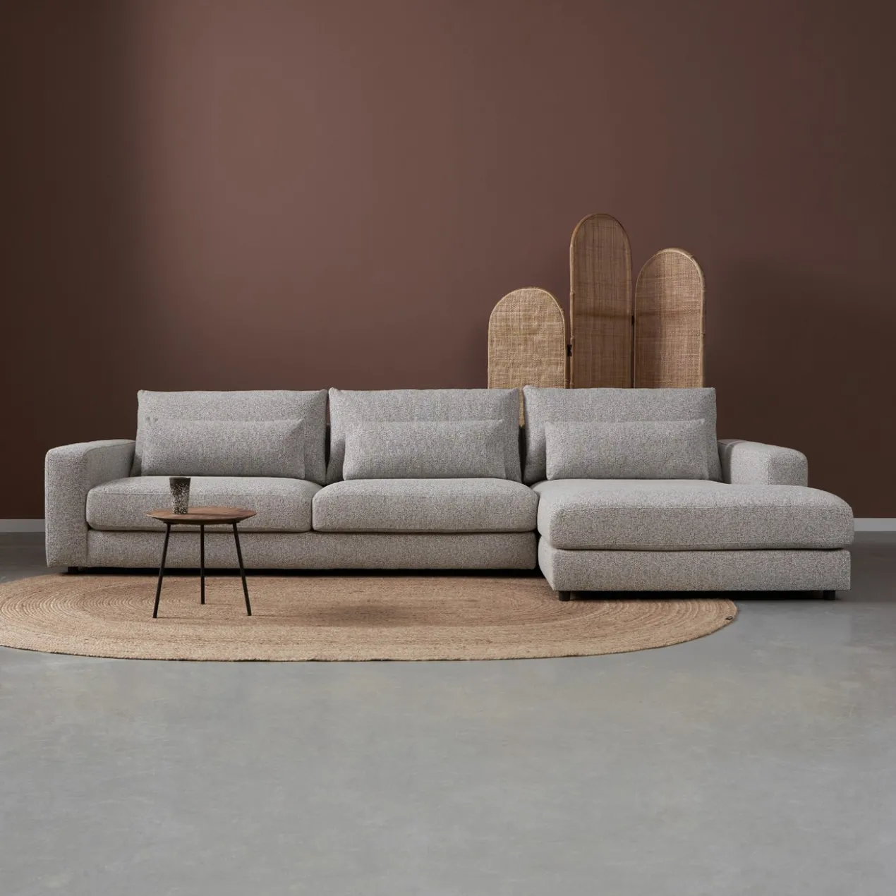 Hoekbank Lusaro lichtgrijs chaise longue rechts