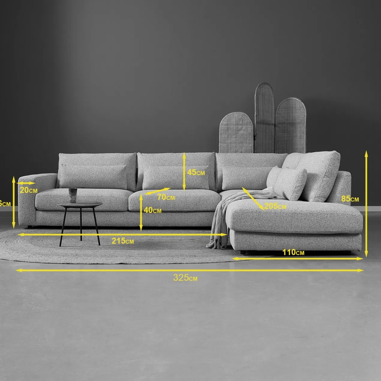 Hoekbank Lusaro lichtgrijs ottoman links