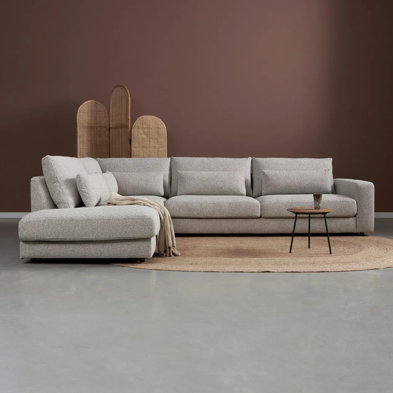 Hoekbank Lusaro lichtgrijs ottoman links