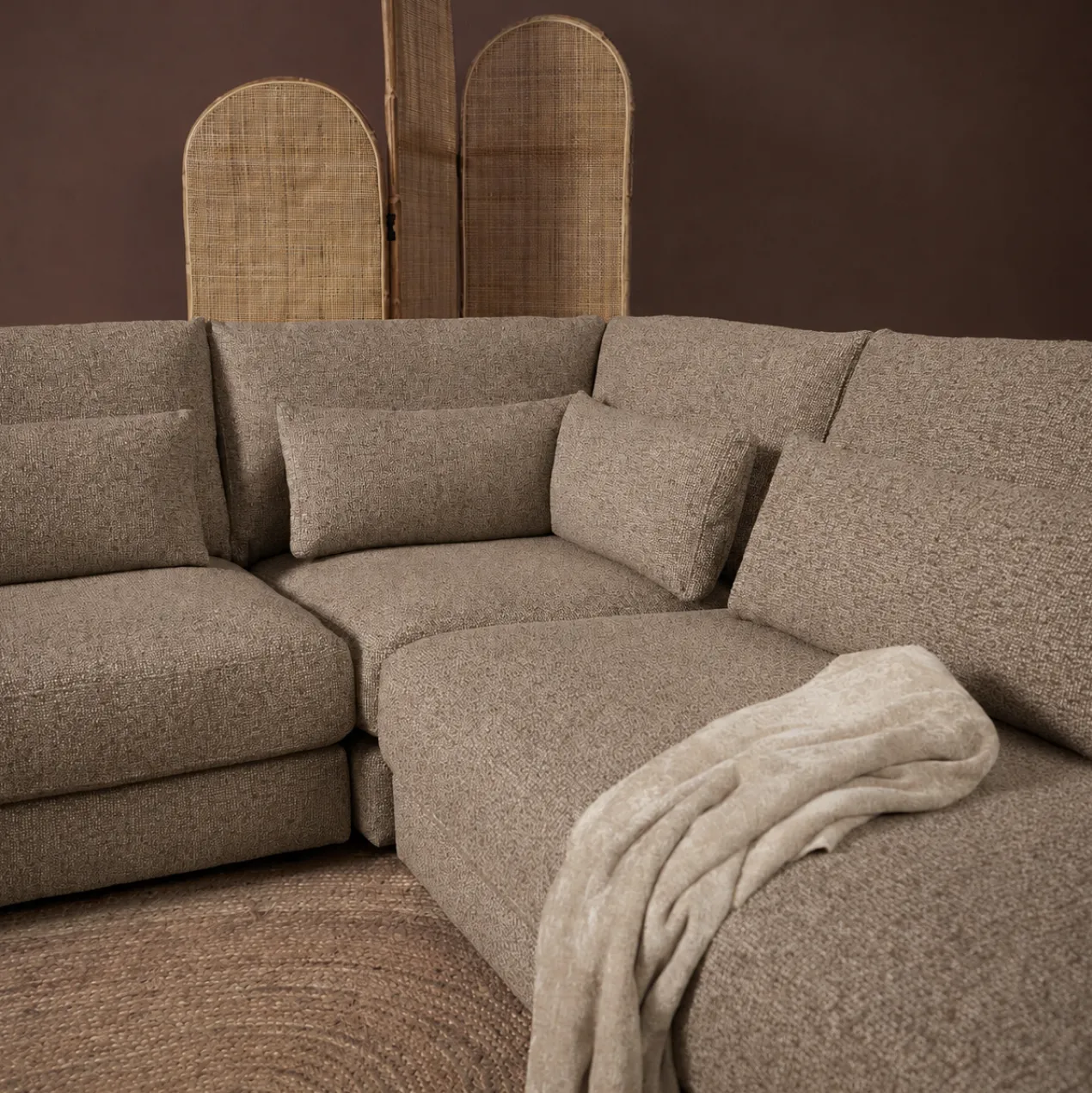 Hoekbank Lusaro taupe ottoman rechts