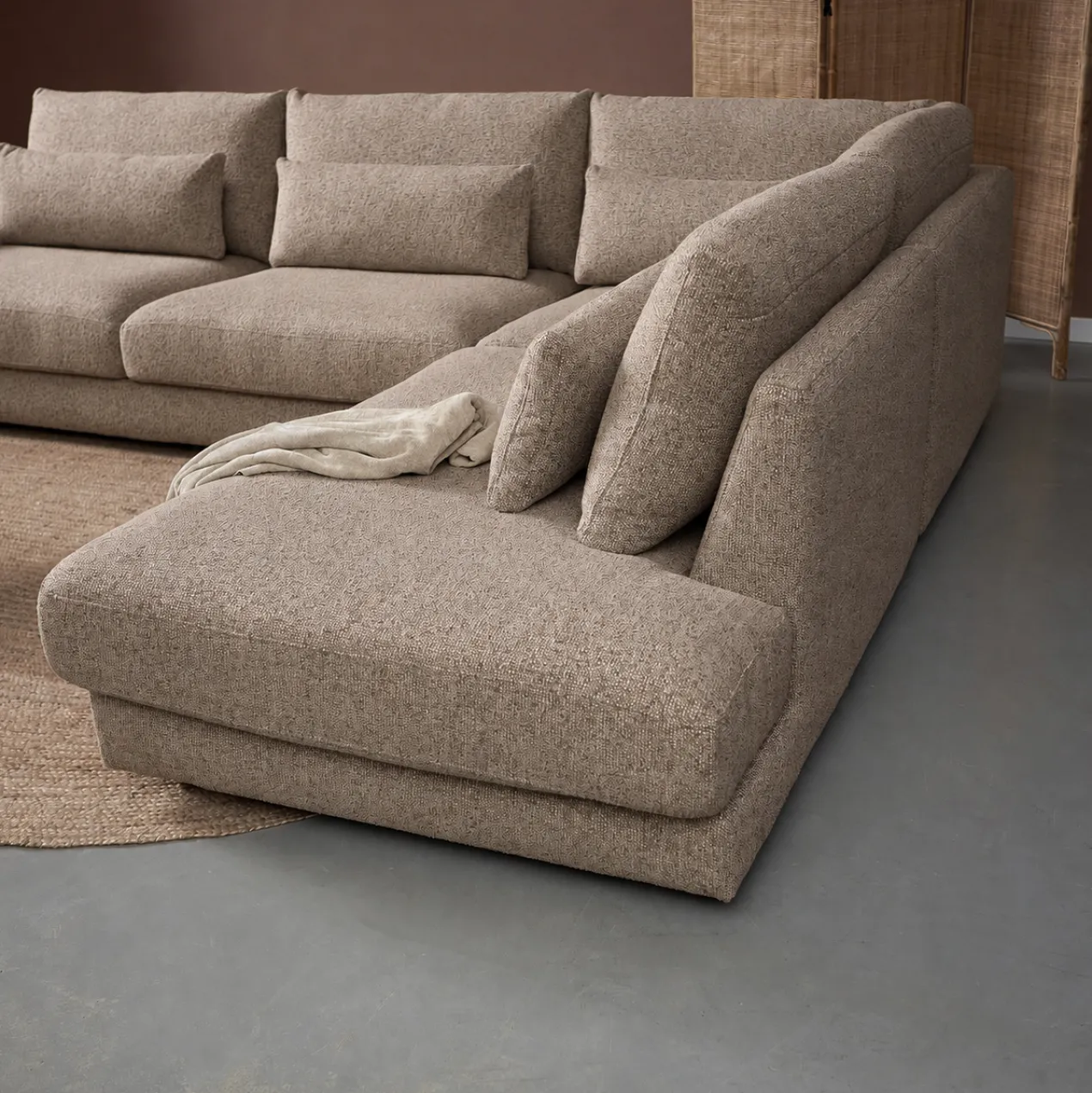 Hoekbank Lusaro taupe ottoman rechts