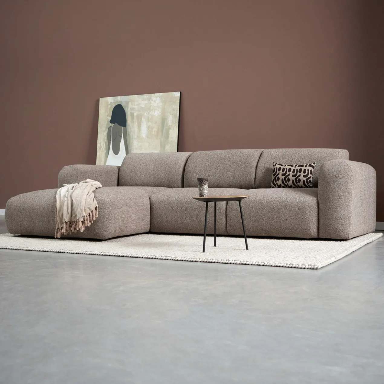 Hoekbank Riva Bruin Chaise Longue Links
