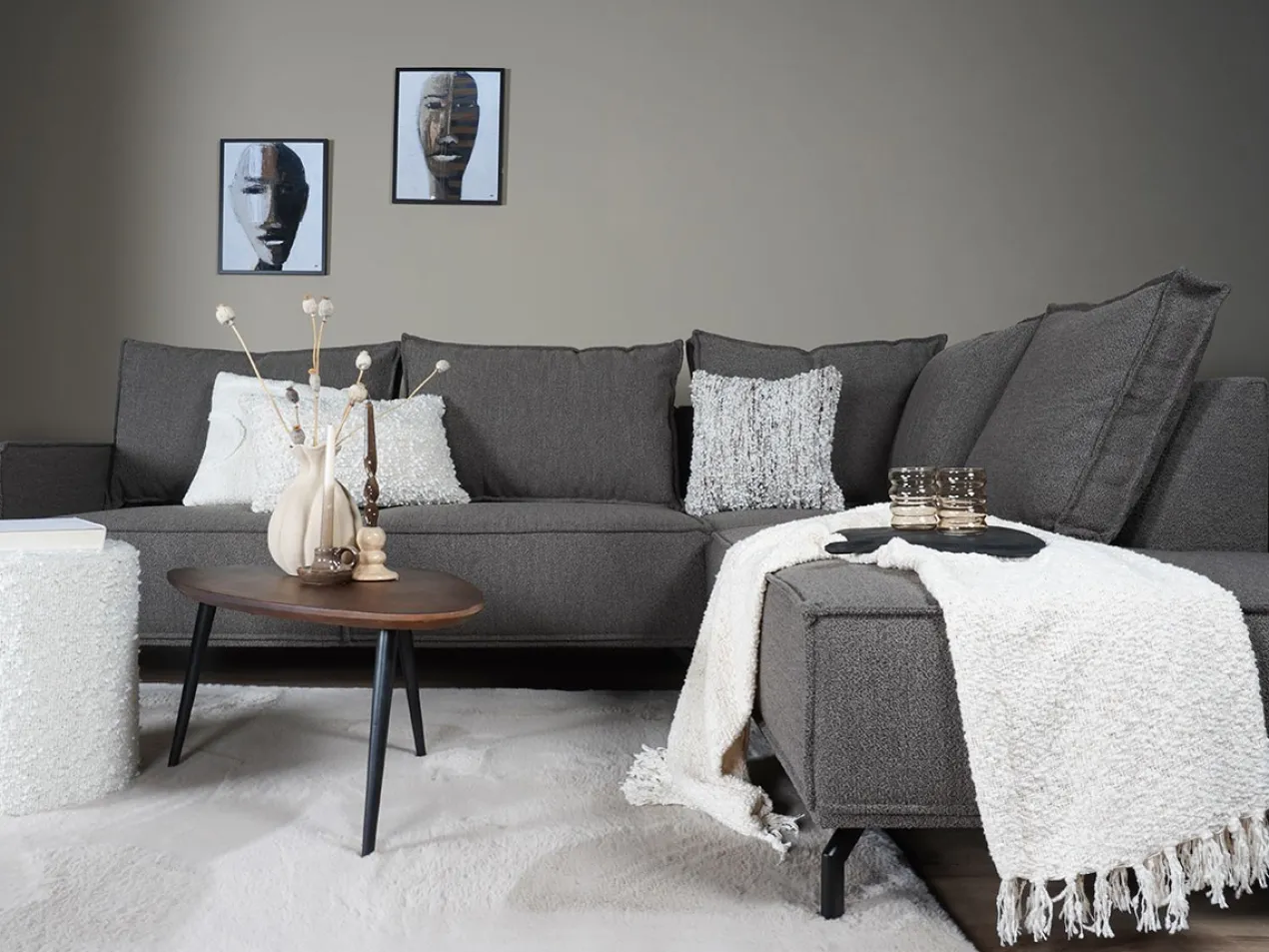 Hoekbank Ron boucle brown rechts