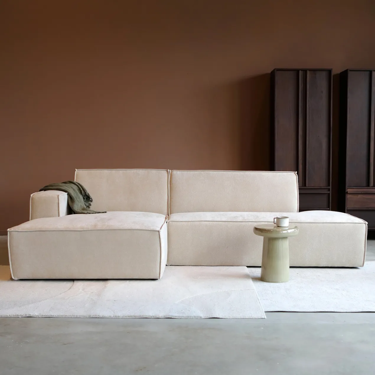 Hoekbank Sorello beige chaise longue links