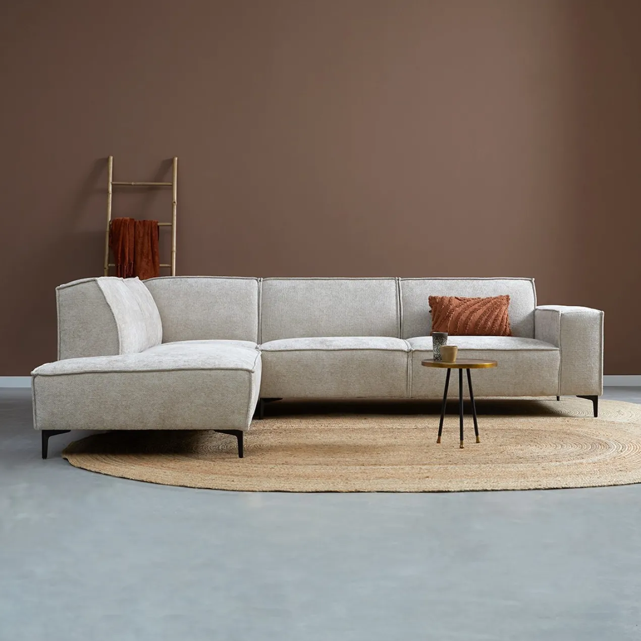 Hoekbank Valora beige ottoman links