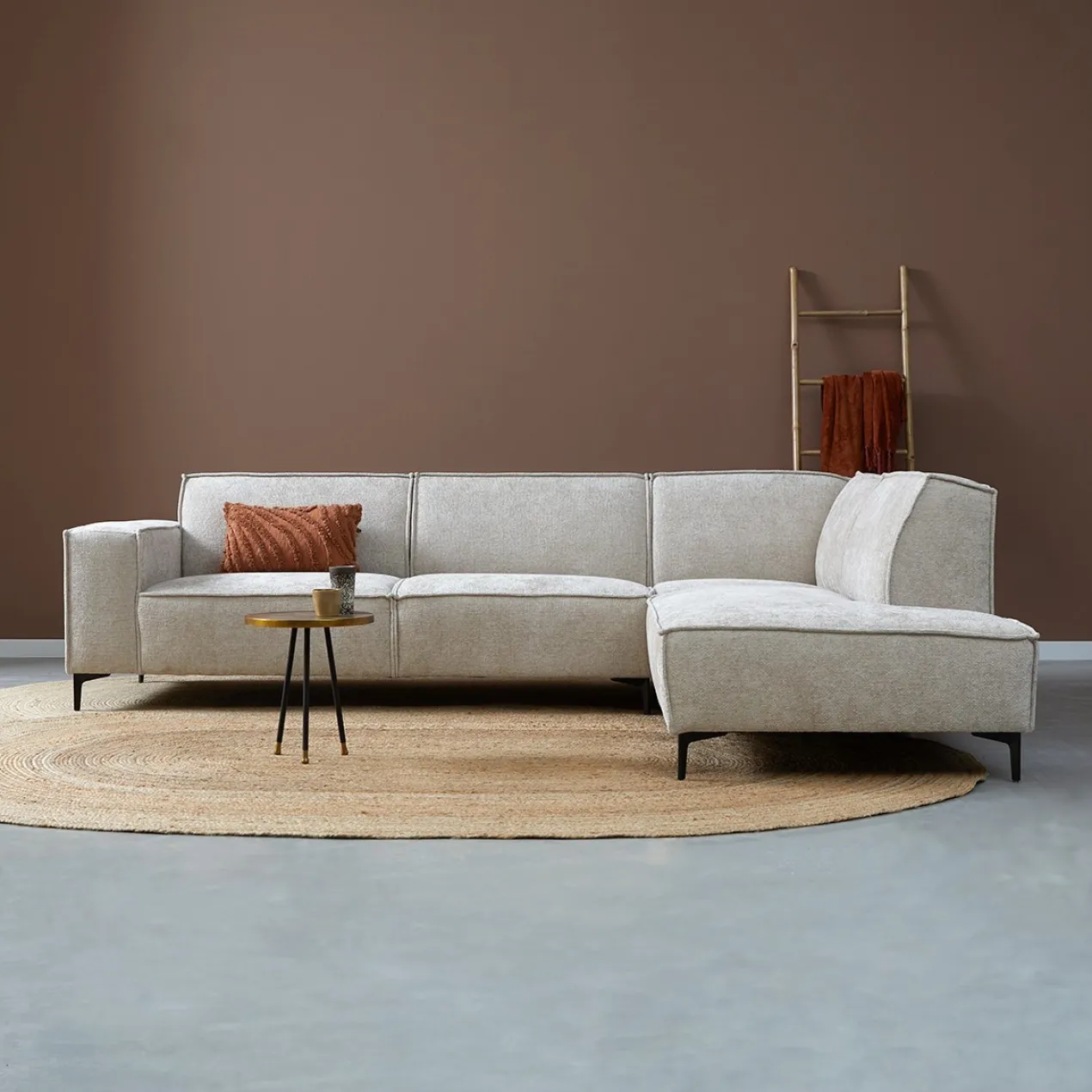 Hoekbank Valora beige ottoman rechts