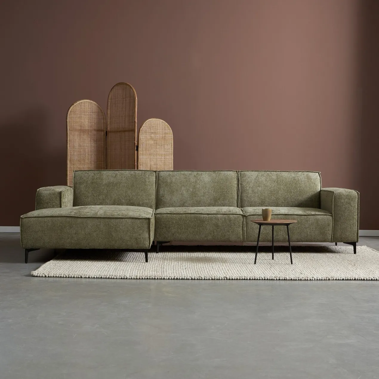 Hoekbank Valora groen chaise longue links