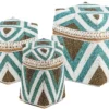 Hoge offer manden kraaltjes/schelpjes - set van 3 - turquoise/goud/wit