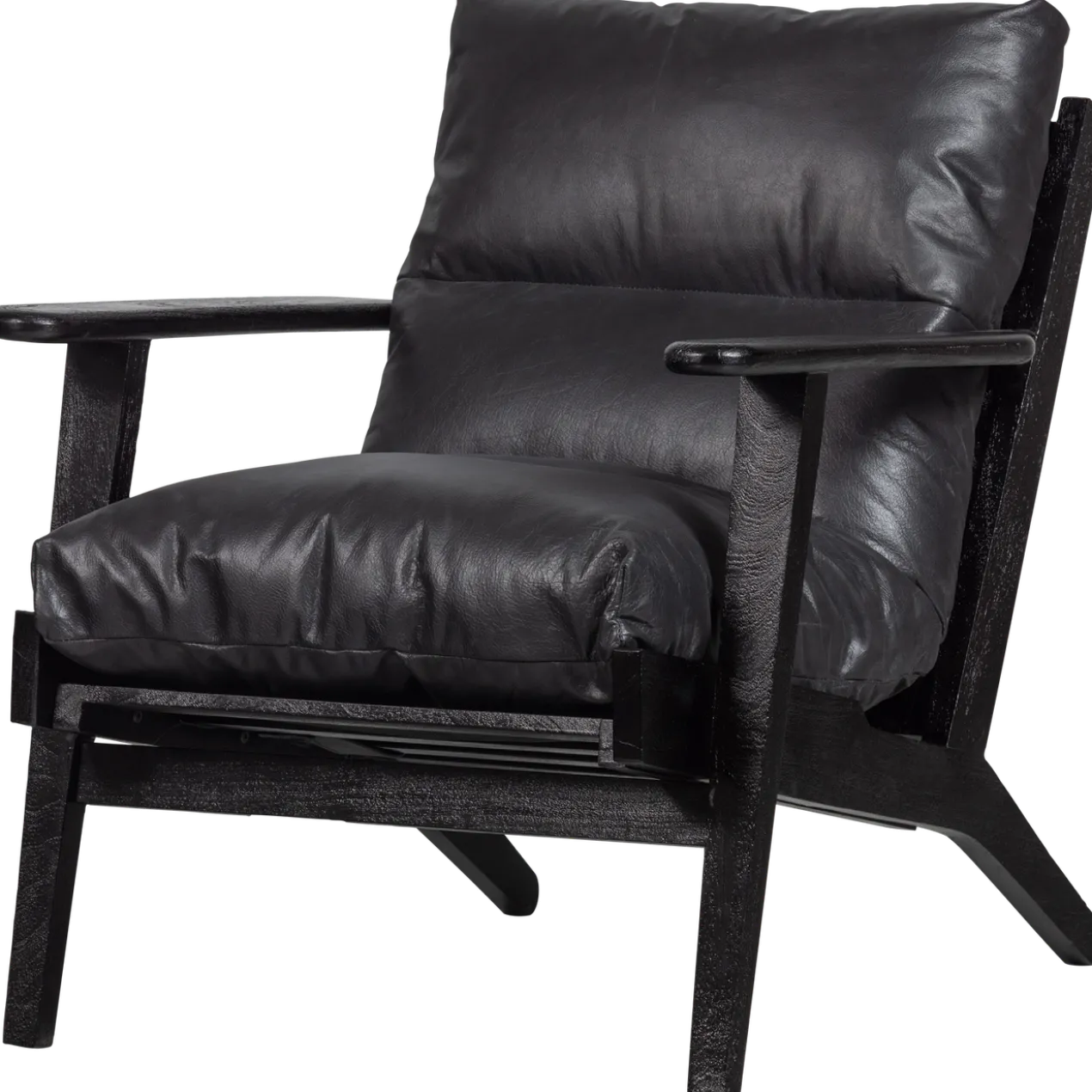 Houston fauteuil leer/hout zwart
