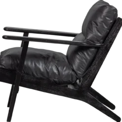 Houston fauteuil leer/hout zwart