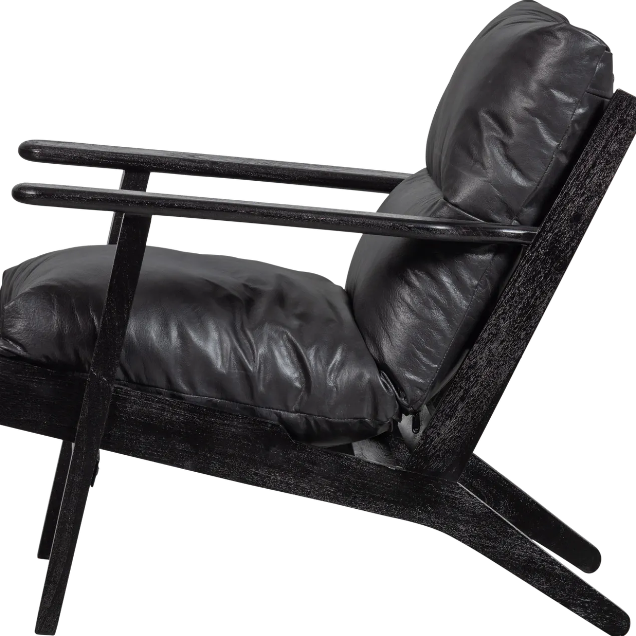 Houston fauteuil leer/hout zwart