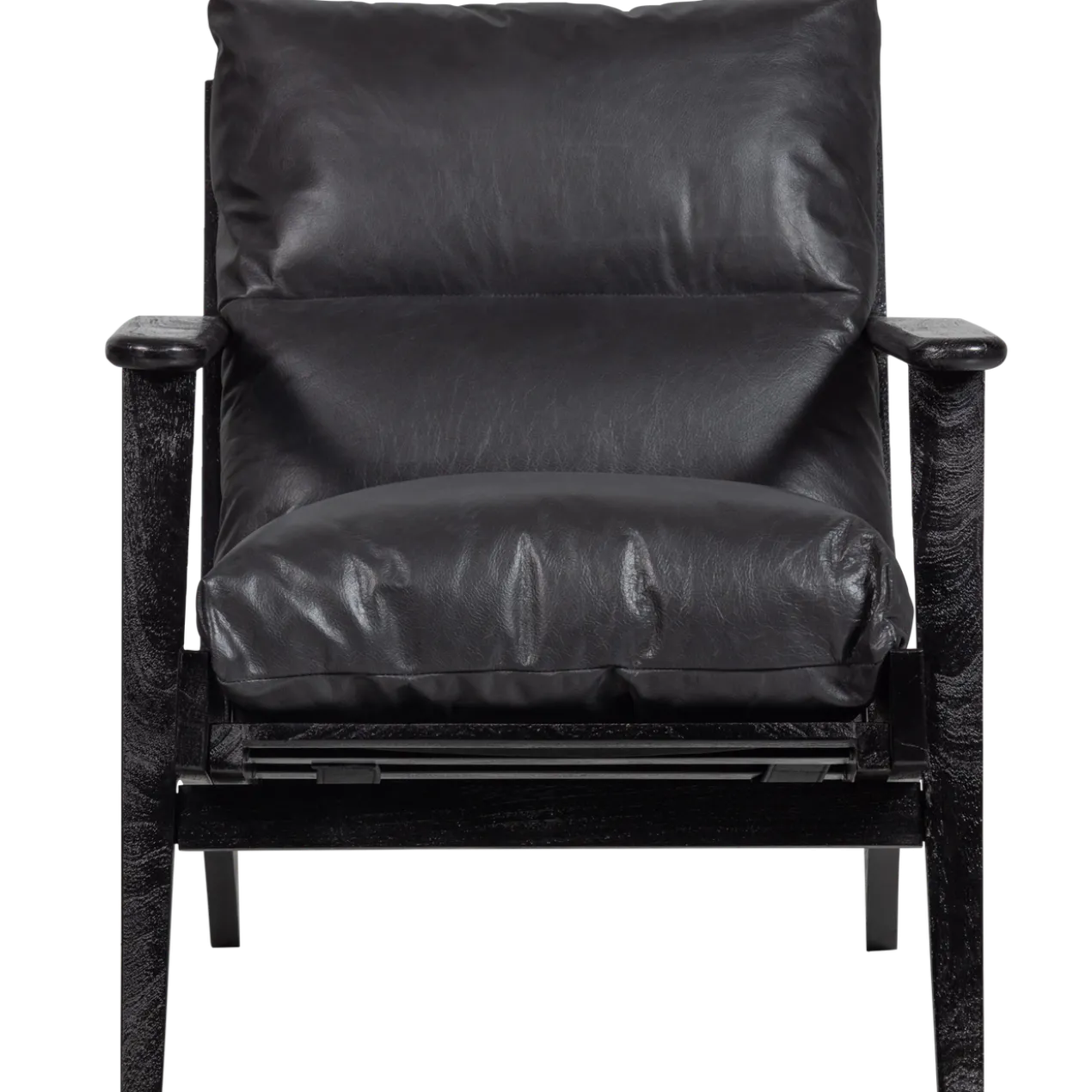 Houston fauteuil leer/hout zwart