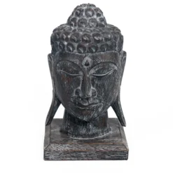 Houten beeld Buddha hoofd grijs
