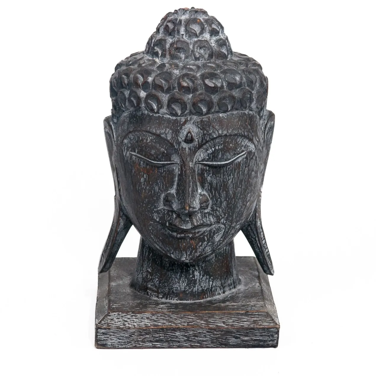 Houten beeld Buddha hoofd grijs