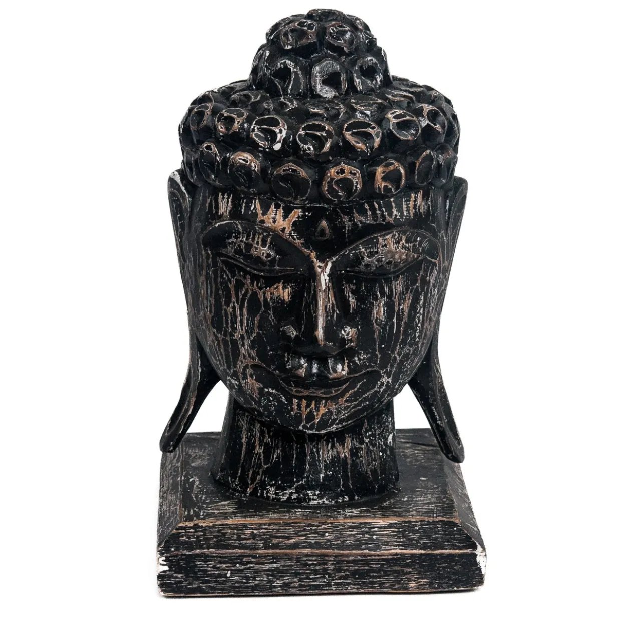 Houten beeld Buddha hoofd zwart