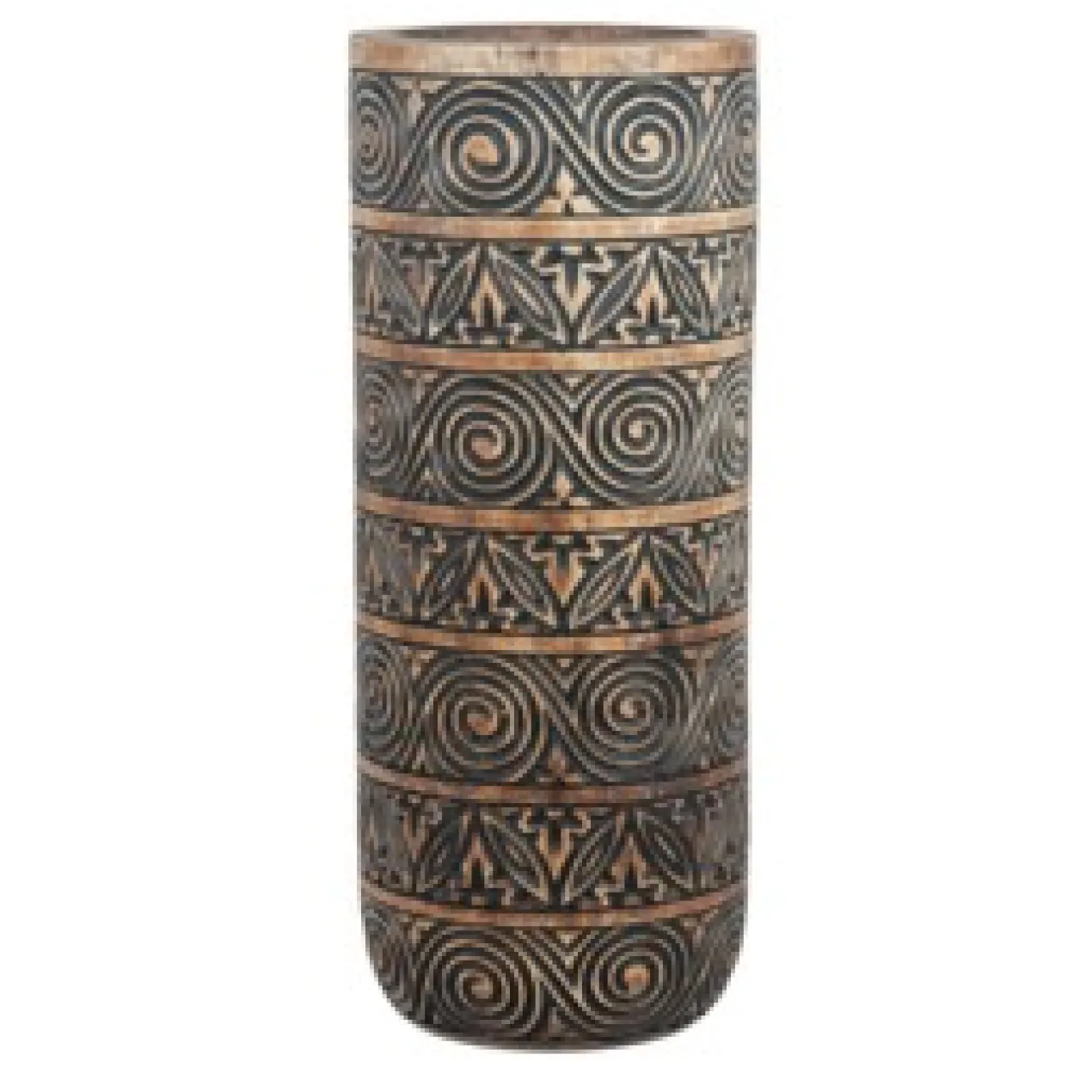 Houten handgesneden vaas Tribal natural/zwart Large