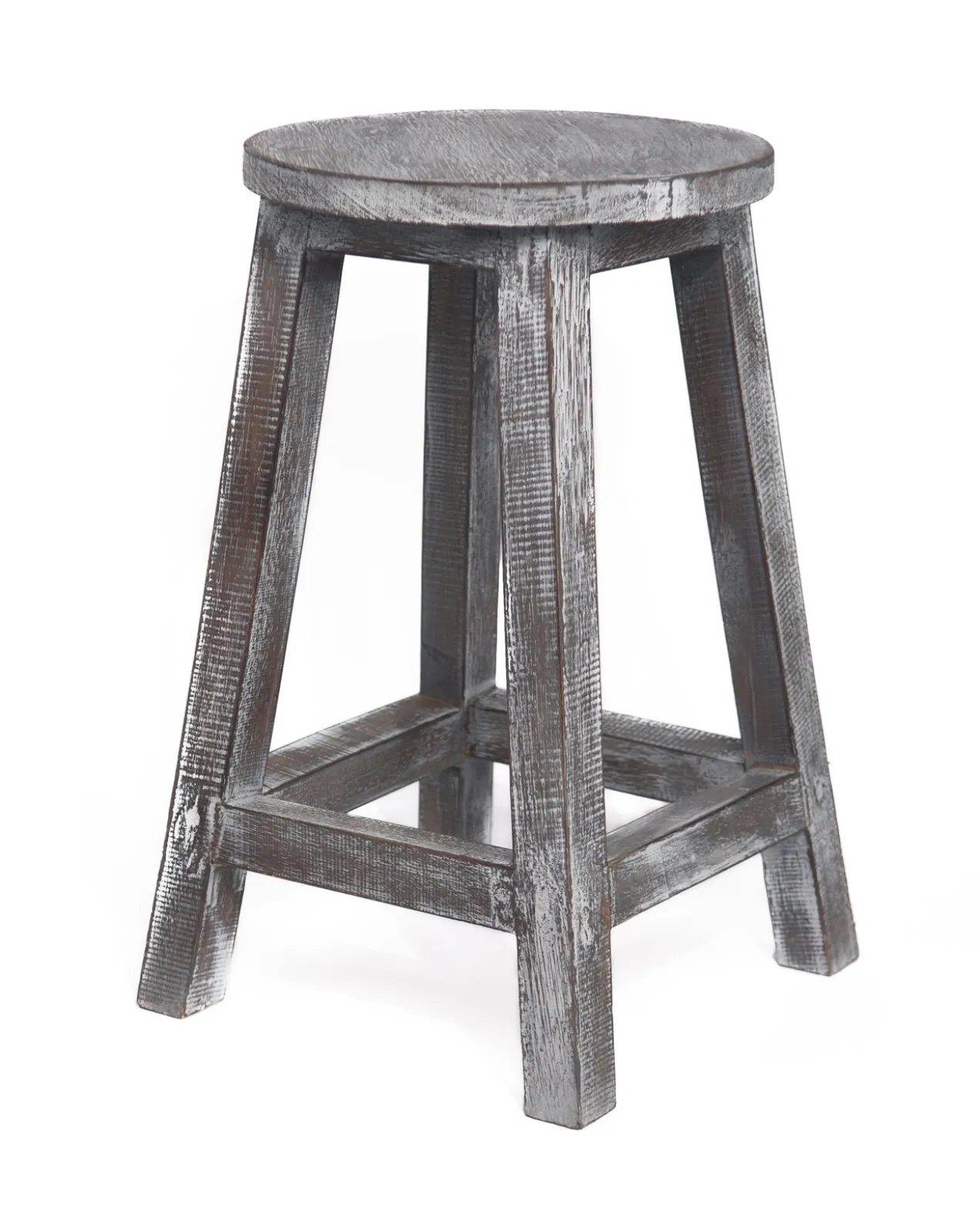 Houten krukje grijs whitewash