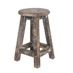 Houten krukje mandala donker natural/whitewash