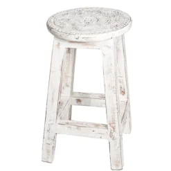 Houten krukje mandala wit/whitewash