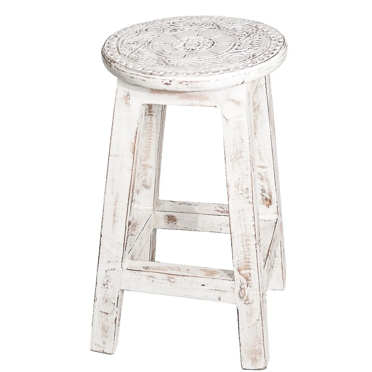Houten krukje mandala wit/whitewash