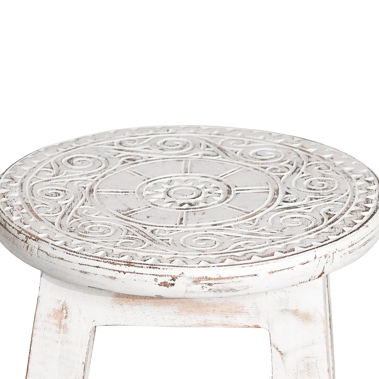 Houten krukje mandala wit/whitewash