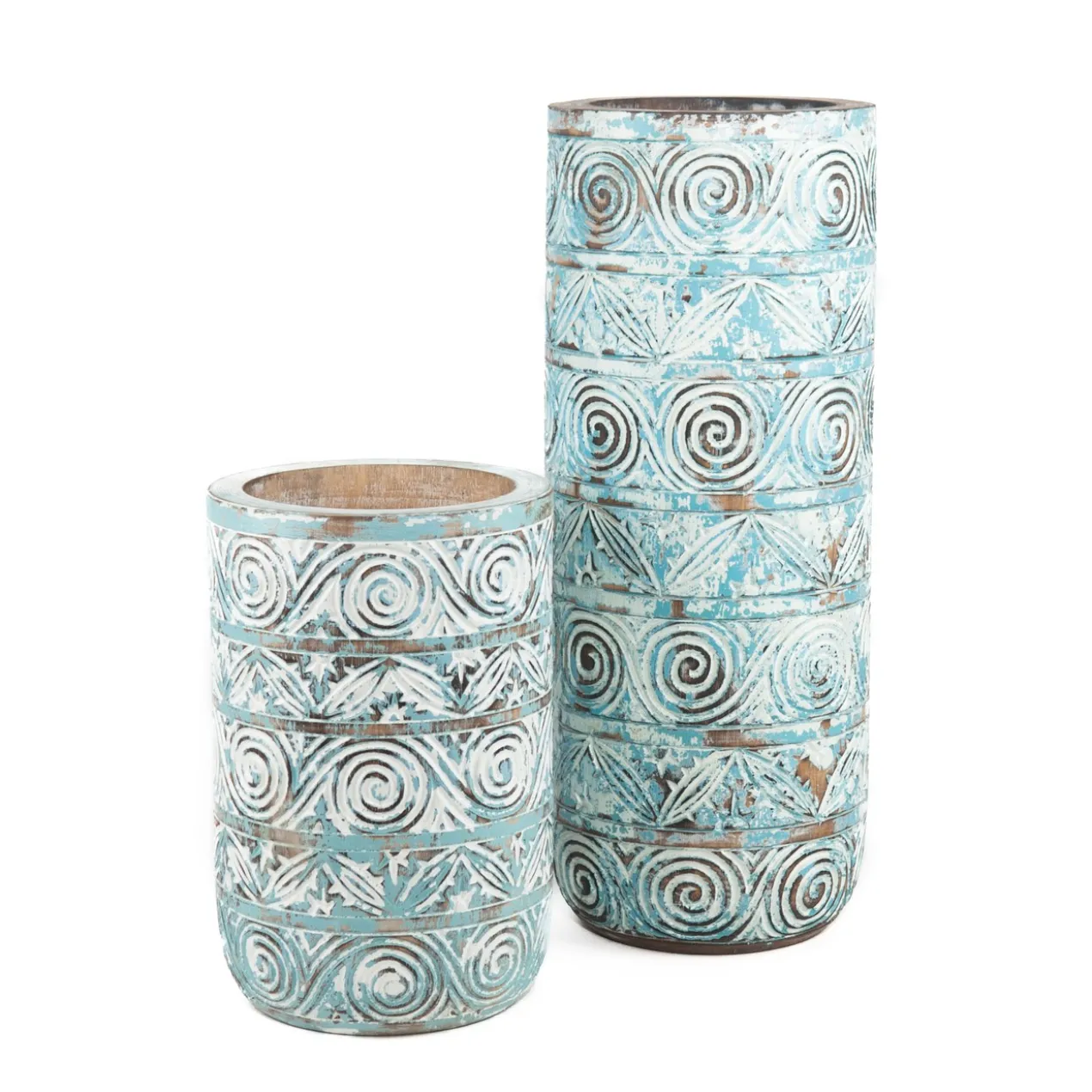 Houten vaas turquoise - Large