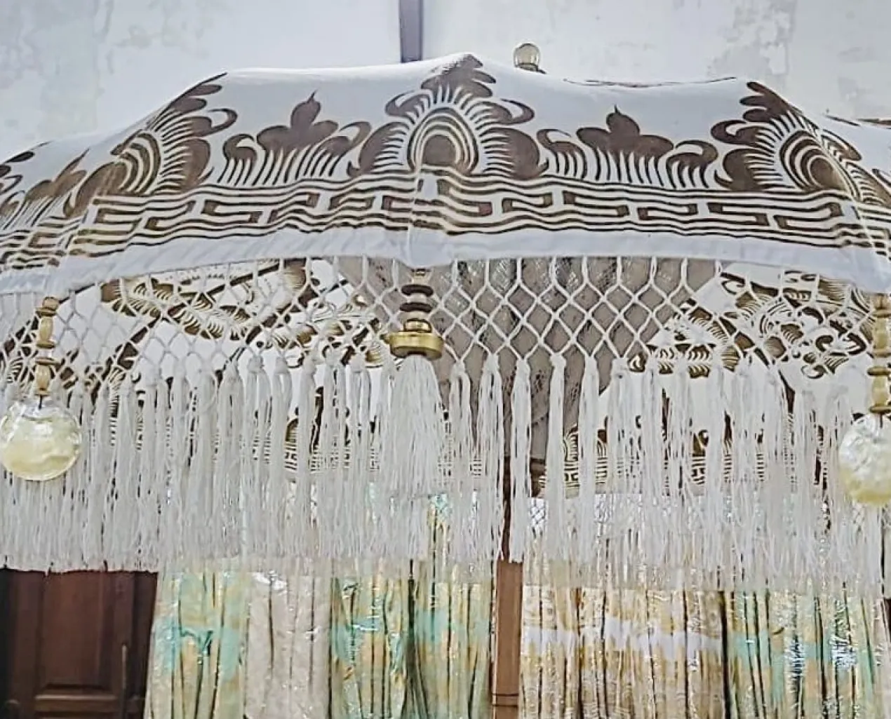 Ibiza parasol Boho wit/goud