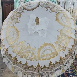 Ibiza parasol Boho wit/goud