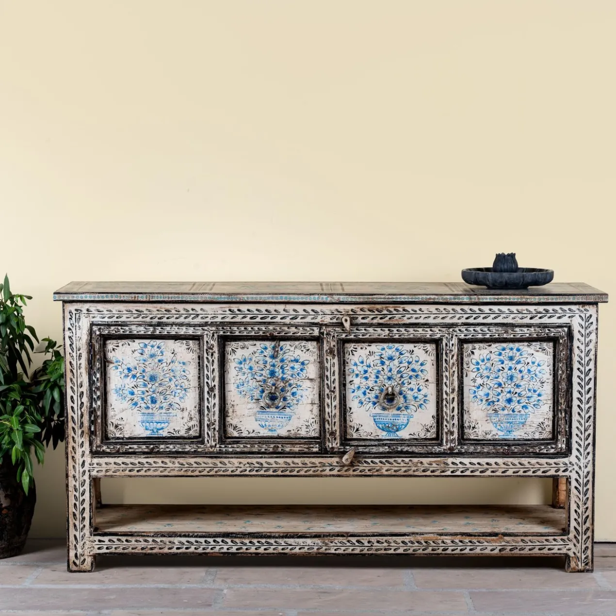 Jegan - Handbeschilderde Oud Houten Consoletafel