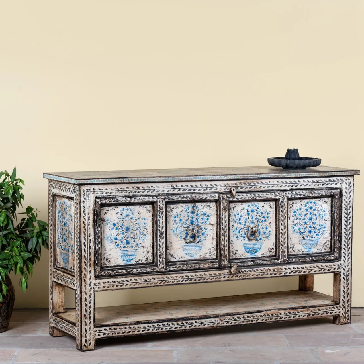 Jegan - Handbeschilderde Oud Houten Consoletafel