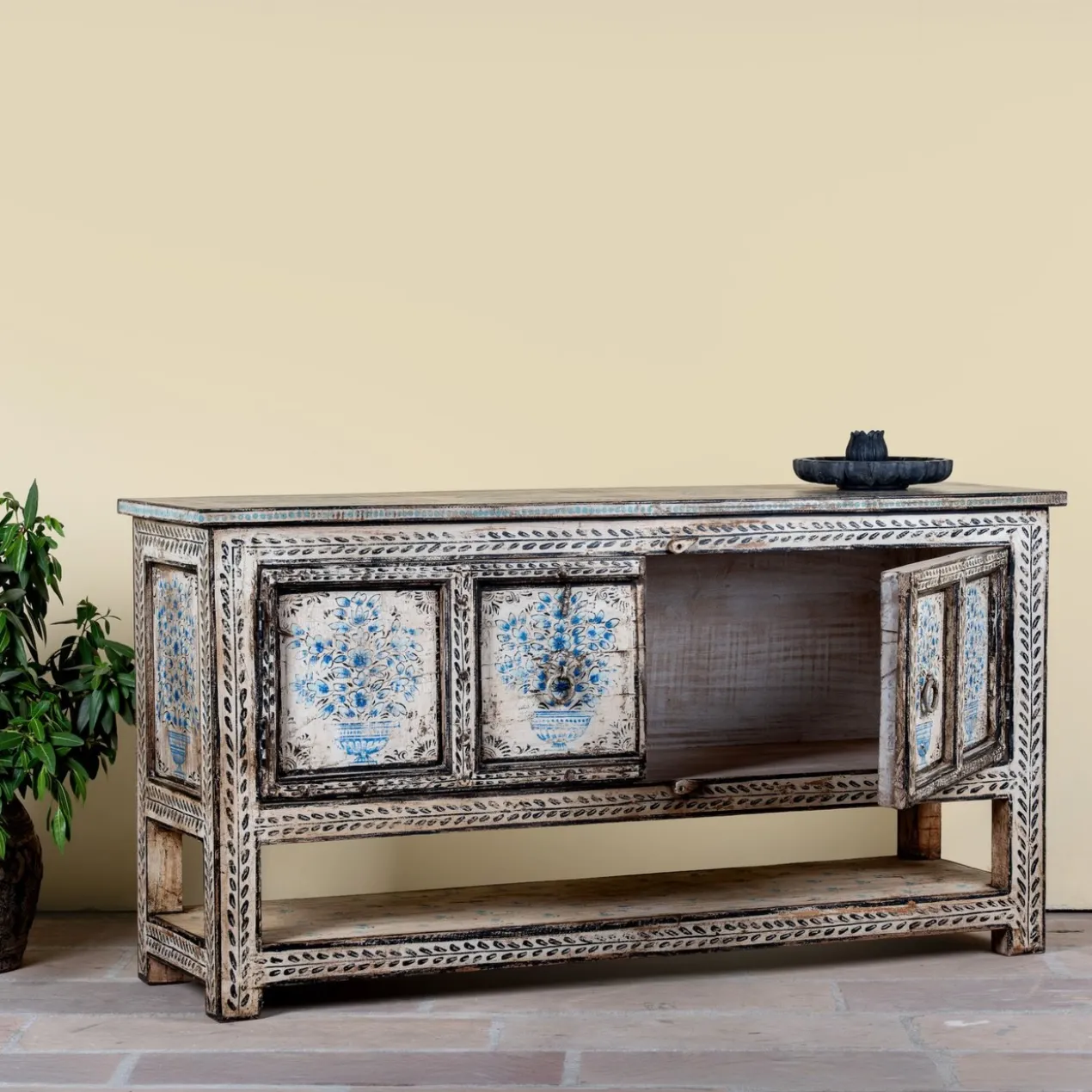 Jegan - Handbeschilderde Oud Houten Consoletafel