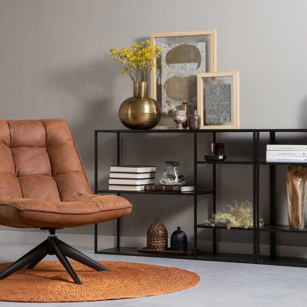 Jouke draaifauteuil leerlook cognac