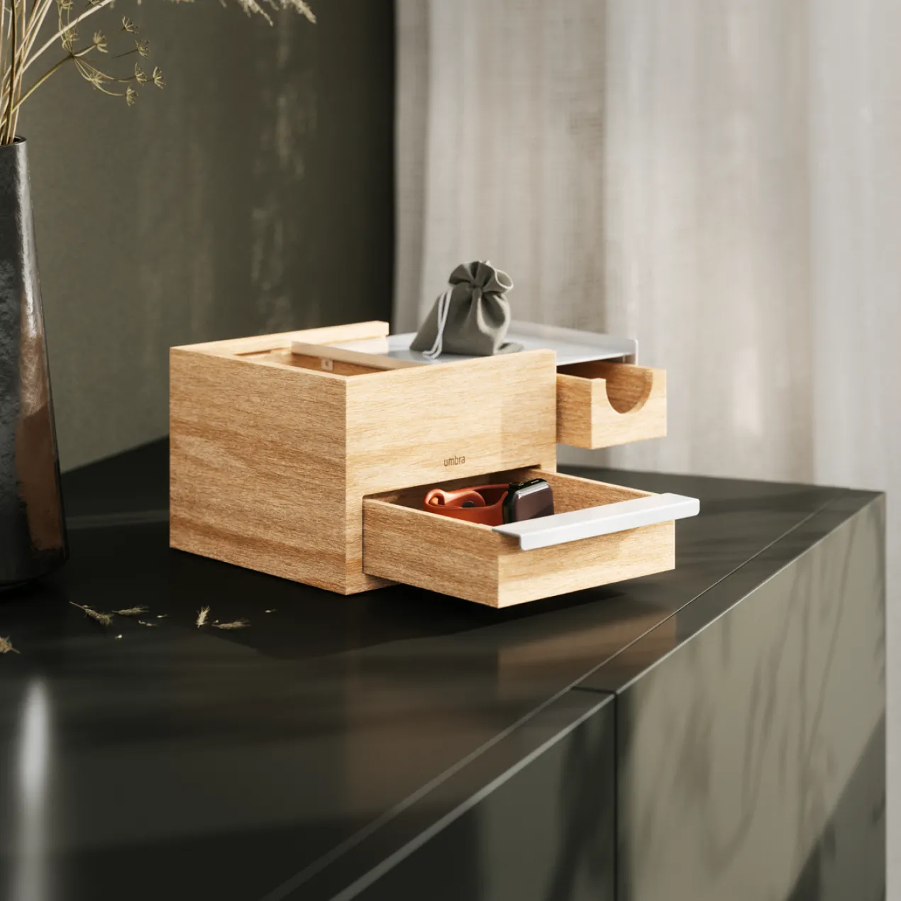 Juwelenbox Stowit wit naturel hout S