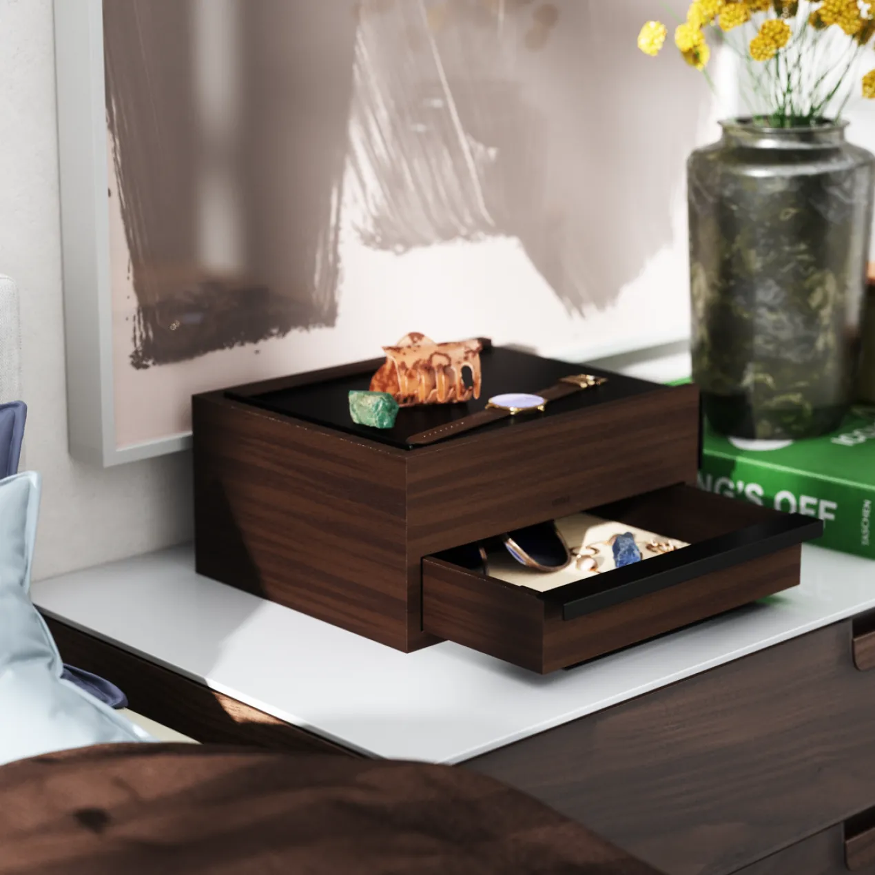 Juwelenbox Stowit zwart walnoot hout L