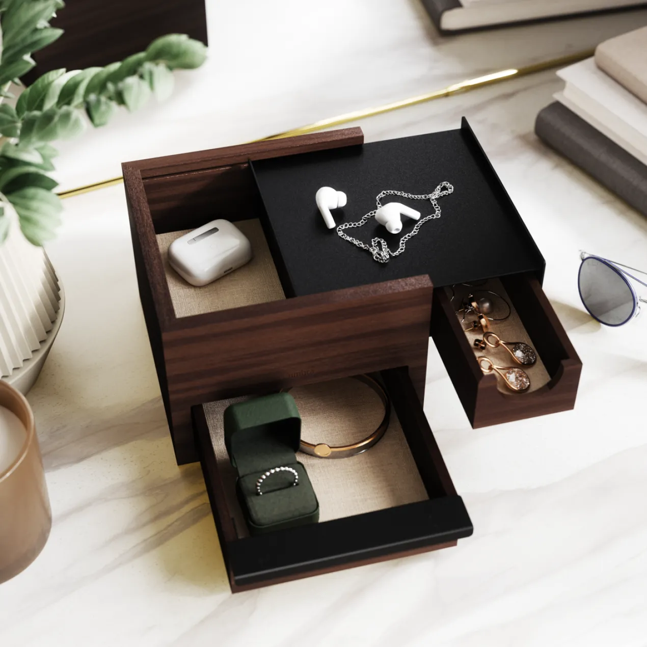 Juwelenbox Stowit zwart walnoot hout S