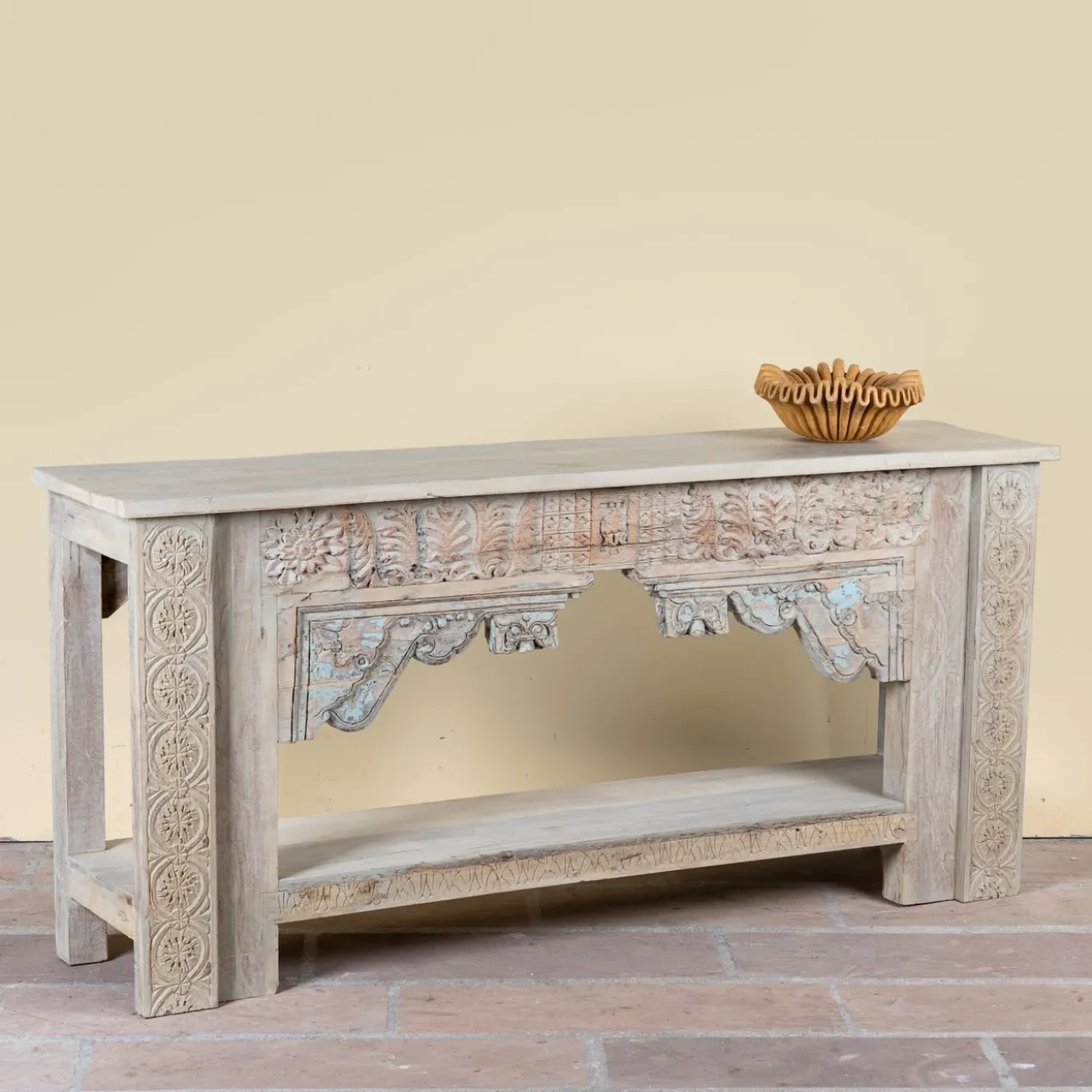 Karam - Handgesneden Console Tafel van Teakhout