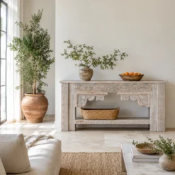 Karam - Handgesneden Console Tafel van Teakhout
