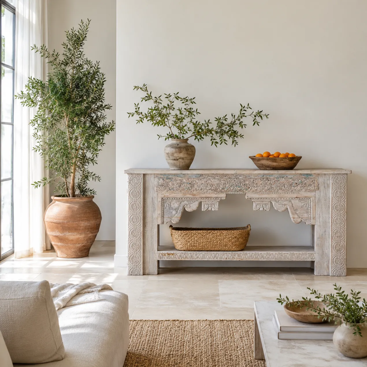 Karam - Handgesneden Console Tafel van Teakhout