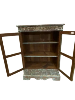 Kast glas UNIEK 2 deur en 2 lades blauw/bruin Vitrinekast Uniek blauw/bruin