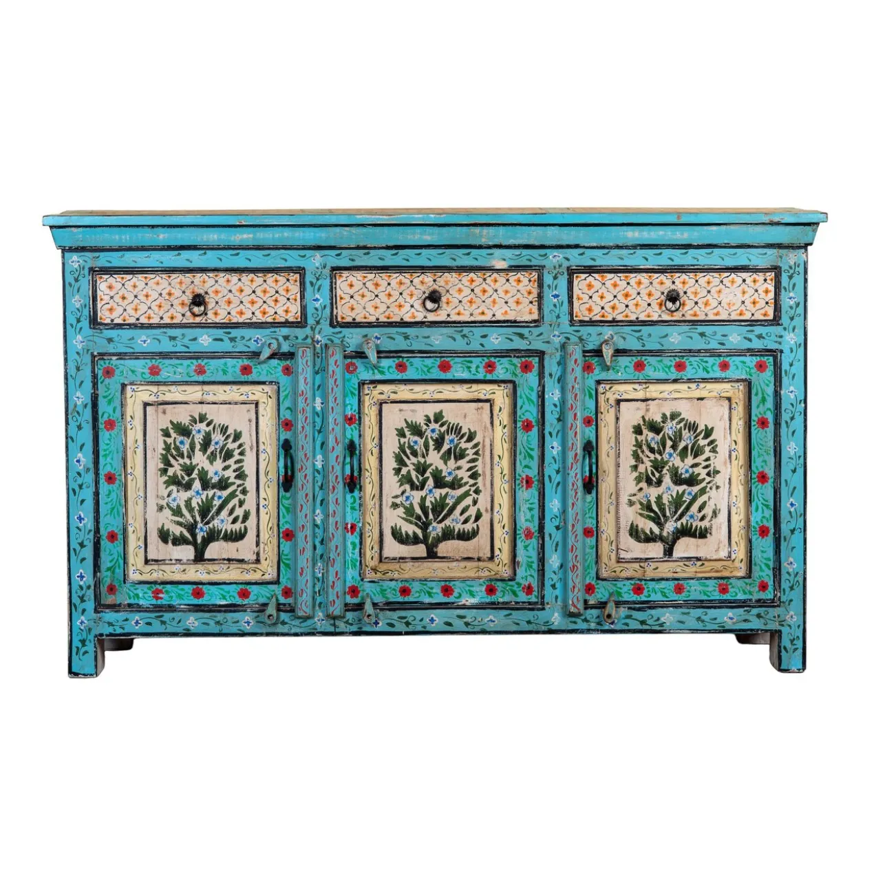 Kaveh - Handbeschilderd Oud Houten Dressoir