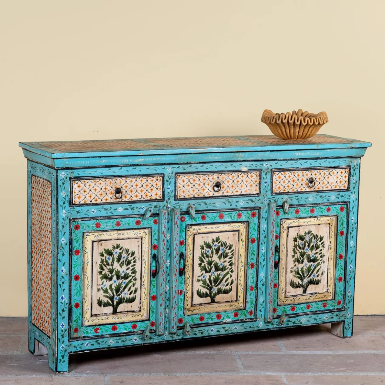 Kaveh - Handbeschilderd Oud Houten Dressoir