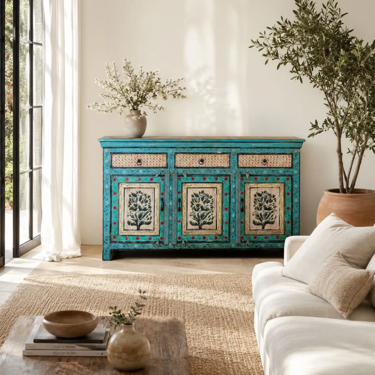 Kaveh - Handbeschilderd Oud Houten Dressoir