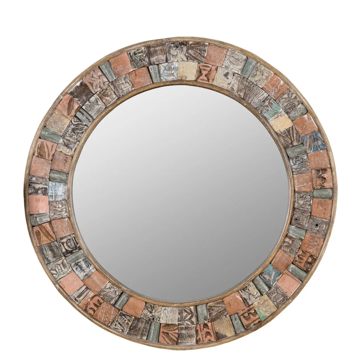 Kheer - Ronde Patchwork Spiegel in Boho Stijl