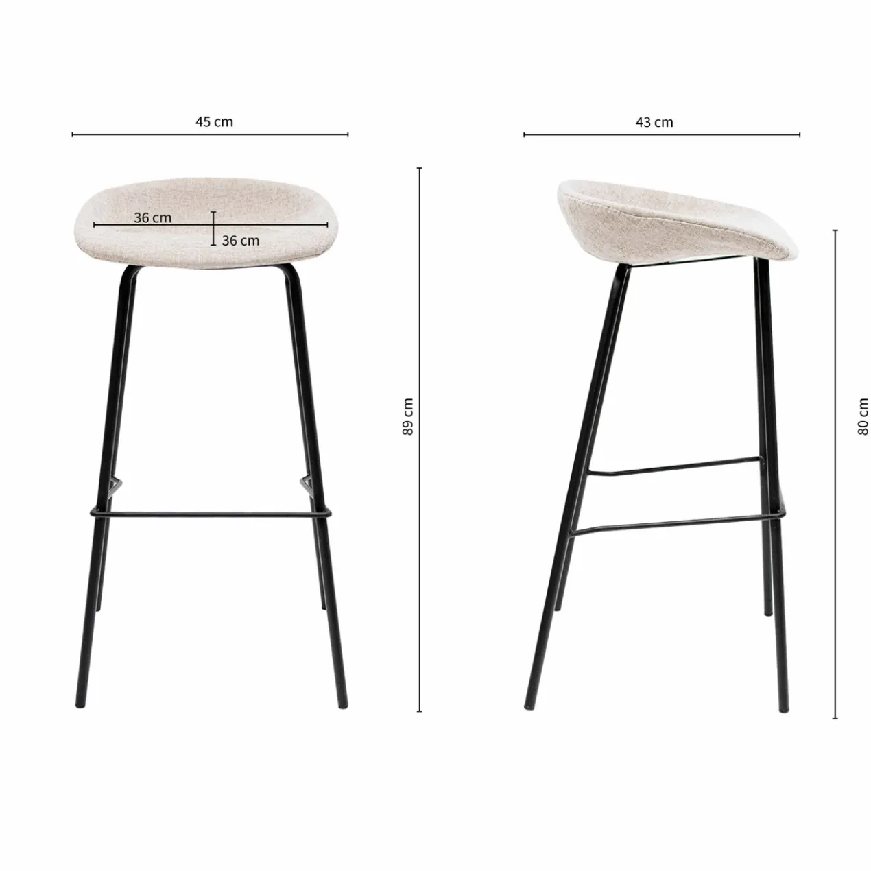 Kick barkruk Riga H80 cm champagne