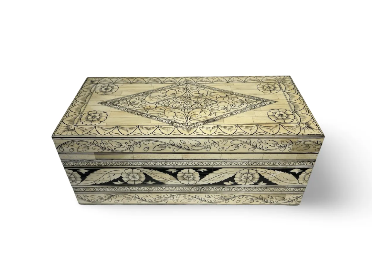 Kist bone inlay wit/zwart